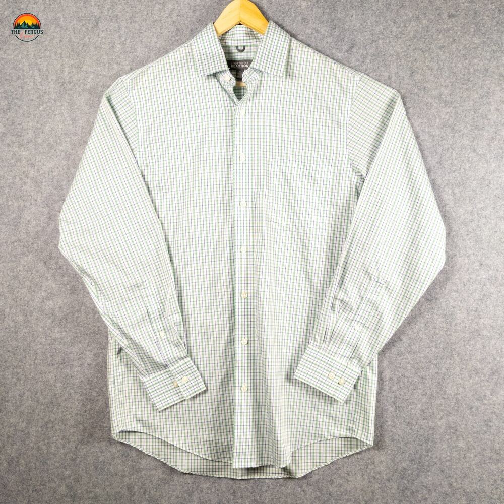 Kenneth Cole Reaction Dress Shirt Green Regular Fit Long Sleeve Men's 15-15.5